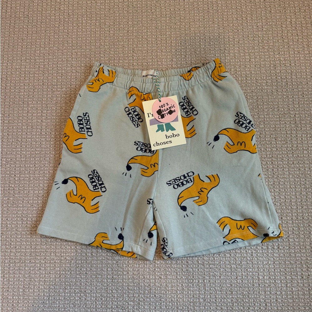 Bobo Choses Kids Shorts with Dog Print - Light Blue and Mustard